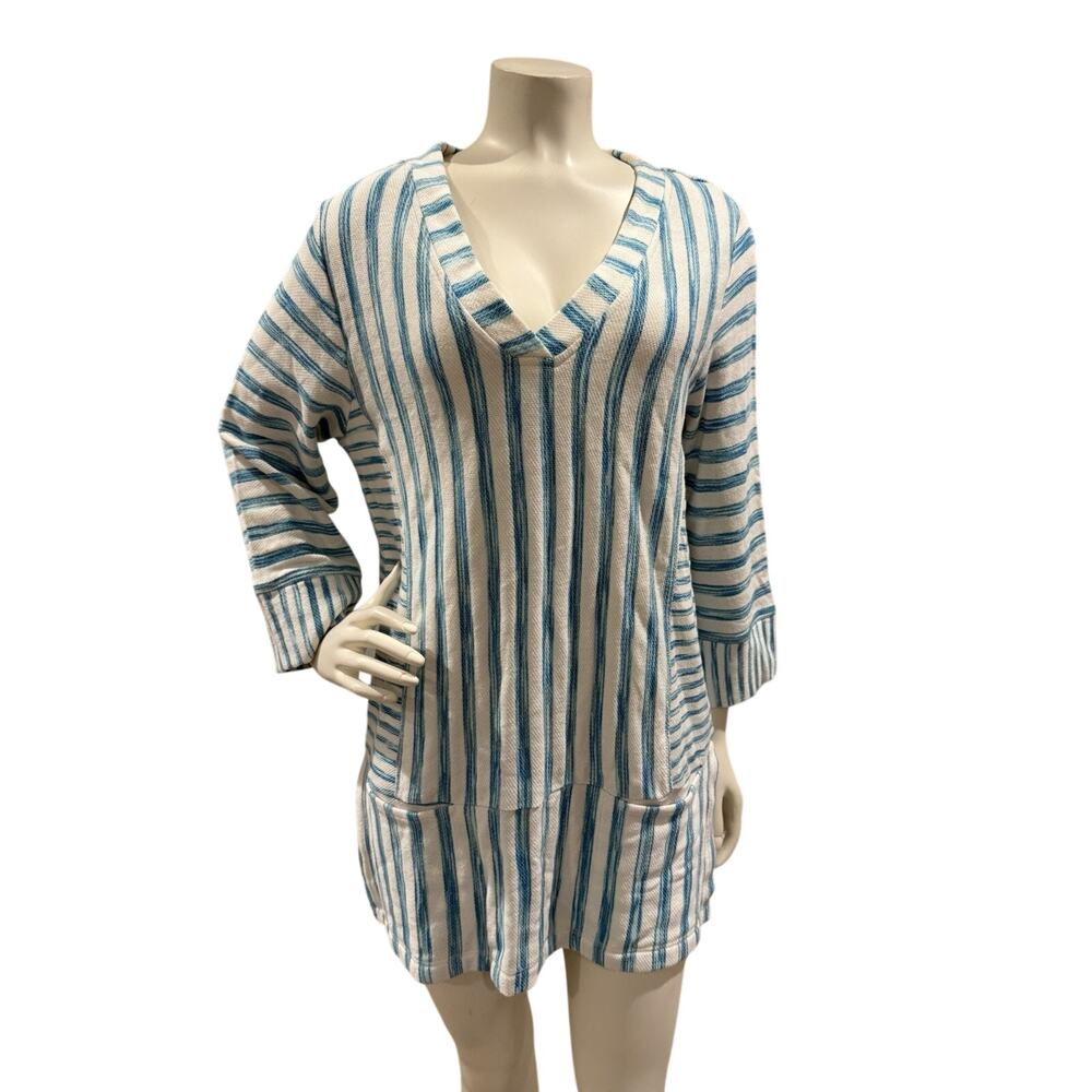 SOFT SURROUNDINGS Sz S Briza Tunic Top Cover-Up Turquoise Striped Beach Resort